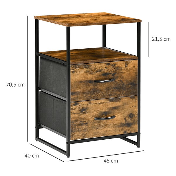 HOMCOM - Chiffonnier design industriel - 2 tiroirs, niche, plateau - châssis acier noir MDF aspect bois avec veinage - large