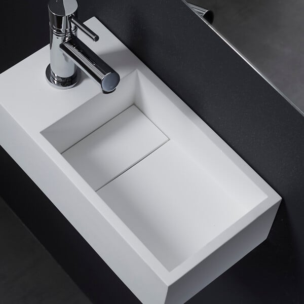 GODART - Lave-mains gain de place en solid surface sacramento 35 x 18 cm version gauche - large