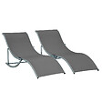 OUTSUNNY - Lot de 2 bains de soleil pliables design contemporain - lot de 2 transats ergonomiques - alu. textilène anthracite - vignette
