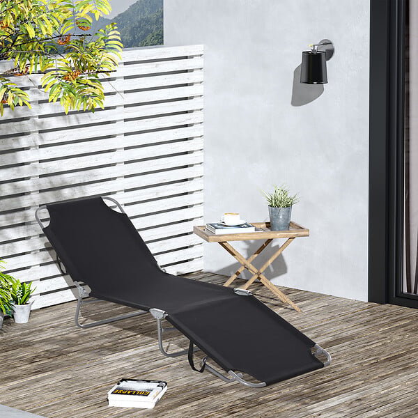 OUTSUNNY - Bain de soleil transat pliable dossier réglable multipositions métal et polyester noir - large