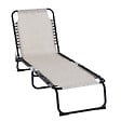 OUTSUNNY - Bain de soleil transat pliable dossier inclinable multi-positions acier thermoplastique lacets élastiques noir textilène crème - vignette