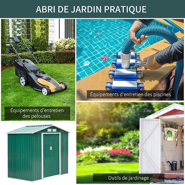 OUTSUNNY - Abri de jardin - remise pour outils - cabanon porte verrouillable - dim. 213L x 130l x 185H cm - tôle d'acier vert - large