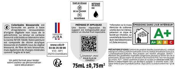V33 PEINTURE - Peinture biosourcée Colorissim Velours Brume de mer 75ml - large