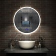 AICA SANITAIRE - Simple Bluetooth LED rond miroir de salle de bain tricolore tactile avec anti-buée 60x60cm - vignette