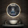 AICA SANITAIRE - Simple Bluetooth LED rond miroir de salle de bain tricolore tactile avec anti-buée 60x60cm - vignette