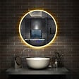 AICA SANITAIRE - Simple Bluetooth LED rond miroir de salle de bain tricolore tactile avec anti-buée 80x80cm - vignette