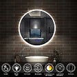 AICA SANITAIRE - Simple Bluetooth LED rond miroir de salle de bain tricolore tactile avec anti-buée 80x80cm - vignette