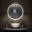 AICA SANITAIRE - Simple Bluetooth LED rond miroir de salle de bain tricolore tactile avec anti-buée 80x80cm - vignette