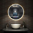 AICA SANITAIRE - Simple Bluetooth LED rond miroir de salle de bain tricolore tactile avec anti-buée 80x80cm - vignette