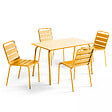 OVIALA - Ensemble table de jardin en métal et 4 chaises jaune - Palavas - vignette