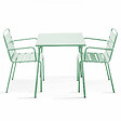 OVIALA - Ensemble table de jardin carrée et 2 fauteuils acier vert sauge - Palavas - vignette