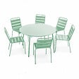 OVIALA - Ensemble table de jardin ronde et 6 chaises en métal vert sauge - Palavas - vignette