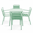 OVIALA - Ensemble table de jardin carrée et 4 fauteuils acier vert sauge - Palavas - vignette