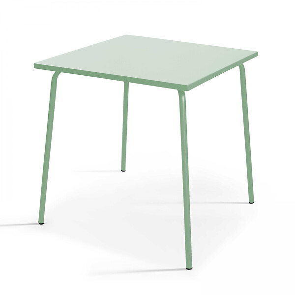 OVIALA - Ensemble table de jardin carrée et 4 fauteuils acier vert sauge - Palavas - large