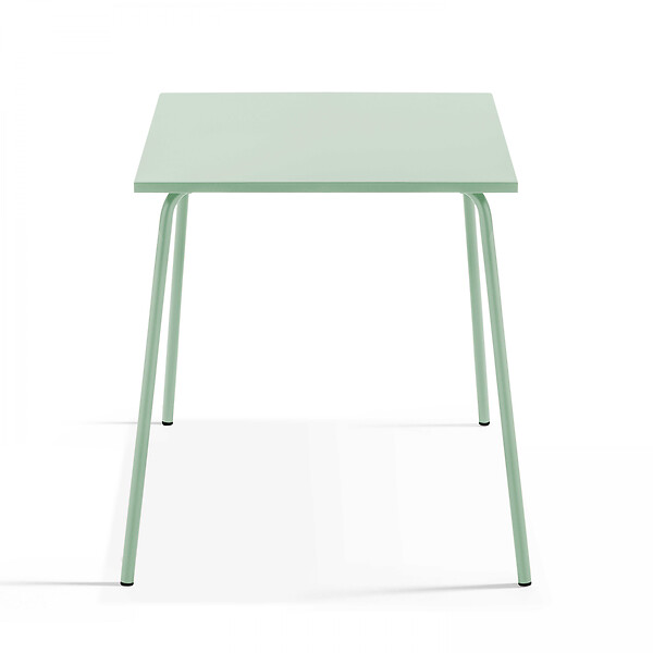 OVIALA - Ensemble table de jardin carrée et 4 fauteuils acier vert sauge - Palavas - large