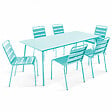 OVIALA - Ensemble table de jardin et 6 chaises en métal turquoise - Palavas - vignette