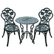OUTSUNNY - Ensemble salon de jardin 2 places 2 chaises + table ronde style néo-rétro motif rose lignes fuselées fonte d'aluminium vert vieilli - vignette