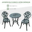 OUTSUNNY - Ensemble salon de jardin 2 places 2 chaises + table ronde style néo-rétro motif rose lignes fuselées fonte d'aluminium vert vieilli - vignette