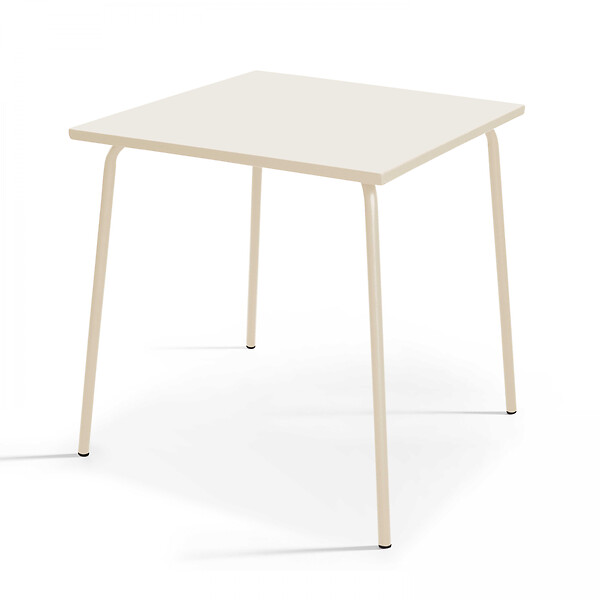 OVIALA - Ensemble table de jardin carrée et 4 fauteuils acier ivoire - Palavas - large