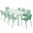 OVIALA - Ensemble table de jardin et 8 fauteuils en métal vert sauge - Palavas - vignette