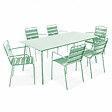 OVIALA - Ensemble table de jardin et 6 fauteuils en métal vert sauge - Palavas - vignette