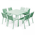 OVIALA - Ensemble table de jardin et 8 chaises en métal vert sauge - Palavas - vignette