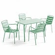 OVIALA - Ensemble table de jardin et 4 fauteuils en métal vert sauge - Palavas - vignette