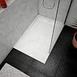 AURLANE - Receveur en acrylique Blanc Effet Pierre 80x120x4 cm + Grilles Linéaires Chrome et Blanche Mate - vignette