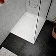 AURLANE - Receveur en acrylique Blanc Effet Pierre 80x100x4 cm + Grilles Linéaires Chrome et Blanche Mate - vignette
