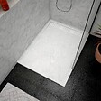 AURLANE - Receveur en acrylique Blanc Effet Pierre 90x120x4 cm + Grilles Linéaires Chrome et Blanche Mate - vignette