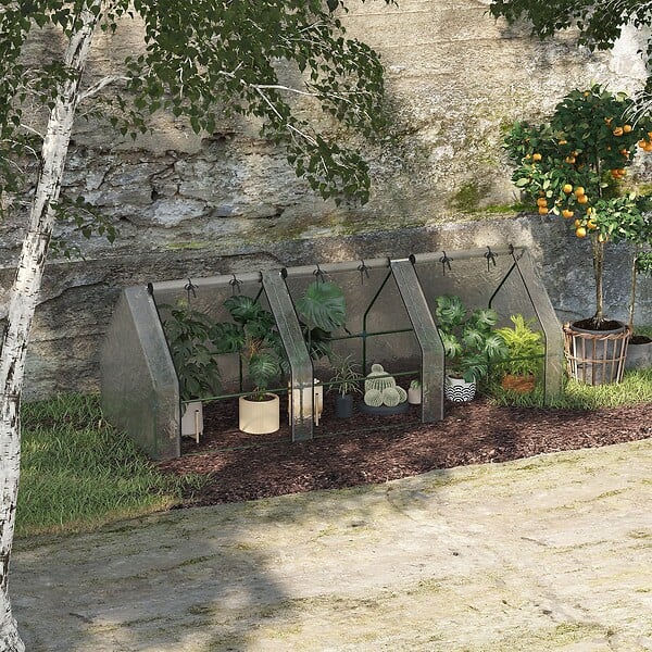 OUTSUNNY - Mini serre de jardin serre à  tomates 270L x 90l x 90H cm acier PE haute densité 140 g/mÂ² anti-UV 3 fenêtres avec zip enroulables blanc - large