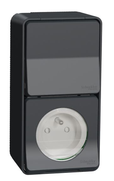 SCHNEIDER - Va et vient + prise de courant gris saillie Mureva Styl IP55 IK08 - large