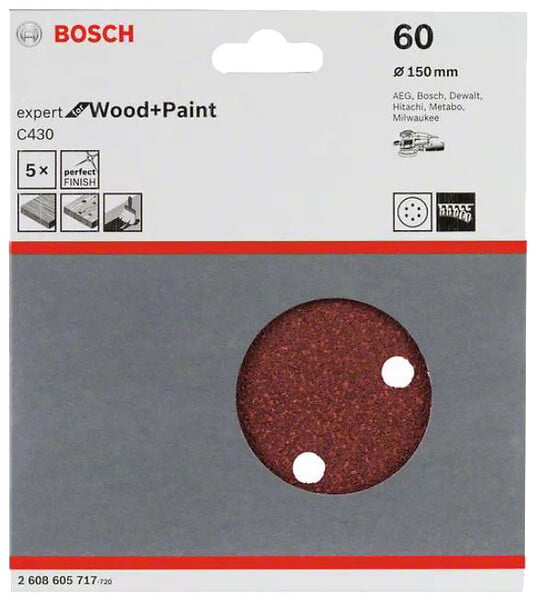 BOSCH - 5 Feuilles abrasives BOSCH PRO C430 Ø 150 mm - large