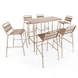 OVIALA - Ensemble table haute de jardin et 6 chaises en métal taupe - Palavas - vignette