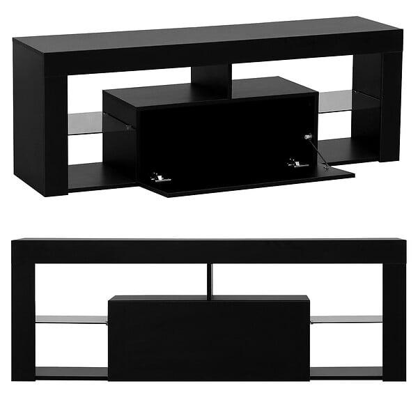 HAPPY GARDEN - Meuble TV 140cm noir à LED DARYL - large