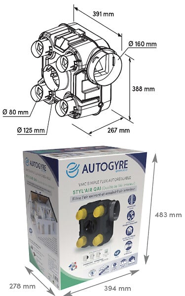 AUTOGYRE - Kit VMC simple flux - Styl'Air Qai - Détection polluants - large