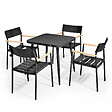 OVIALA - Ensemble table de jardin et 4 fauteuils en aluminium/bois noir - Bristol - vignette