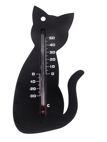 NATURE - Thermomètre mural d'extérieur Chat noir plastique noir H15x9,5x0,3cm - large