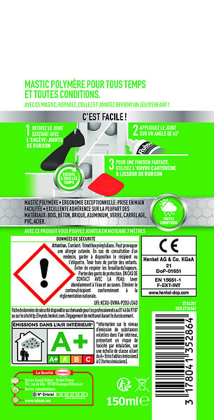 RUBSON - Mastic Fixation Joint et Colle Transparent - 150ml - large