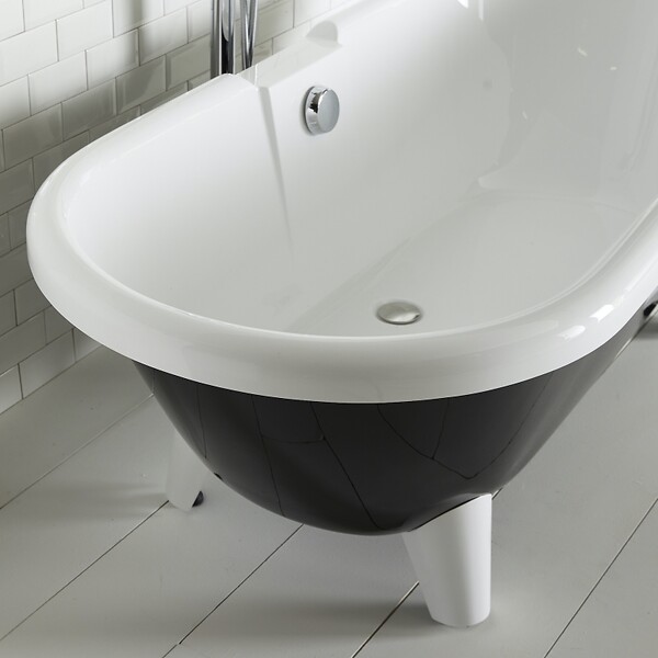 PLANETE BAIN - Baignoire îlot rétro charly noire et blanche avec pieds moderne conique blanc - large