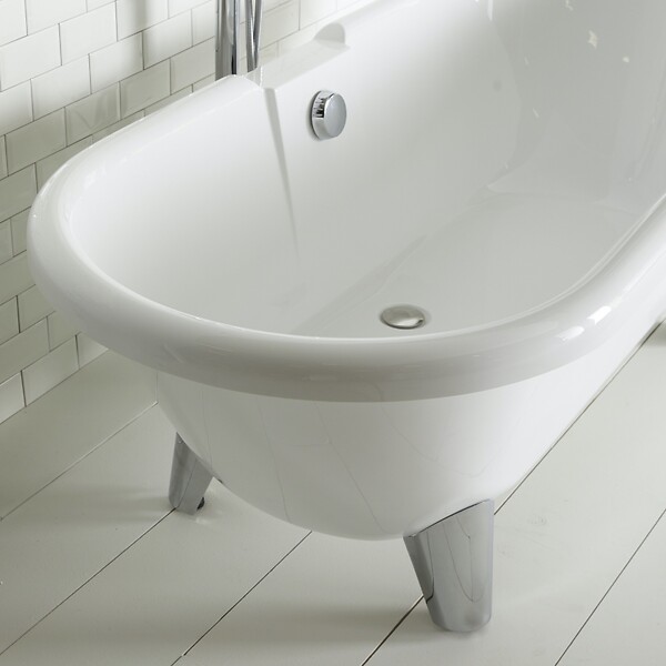 PLANETE BAIN - Baignoire îlot Charly blanche rétro + pieds conique chrome - large