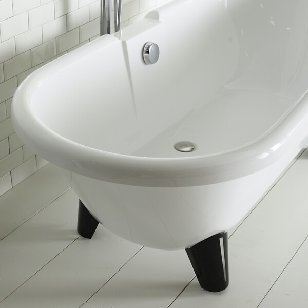 PLANETE BAIN - Baignoire îlot Charly blanche rétro + pieds conique noir - large