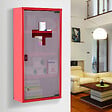 HOMCOM - Armoire à pharmacie 3 étagères 4 niveaux verrouillable porte verre trempé dépoli logo croix 30L x 12l x 60H cm acier inox rouge - vignette