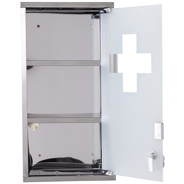 HOMCOM - Armoire à pharmacie 2 étagères 3 niveaux verrouillable porte verre trempé dépoli logo croix 25L x 12l x 48H cm acier inox - large