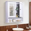 HOMCOM - Armoire murale étagère salle de bain 56L x 13l x 58H cm double porte miroir étagère réglable MDF blanc - vignette