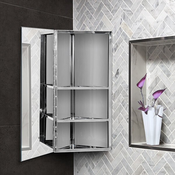 HOMCOM - Armoire miroir salle de bain armoire de toilette murale meuble d'angle 2 étagères dim. 30L x 18,4l x 60H cm acier inox. - large