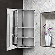 HOMCOM - Armoire miroir salle de bain armoire de toilette murale meuble d'angle 2 étagères dim. 30L x 18,4l x 60H cm acier inox. - vignette