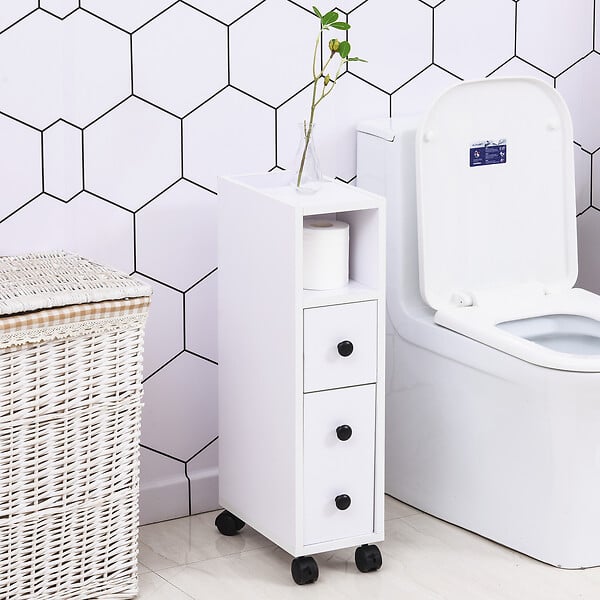HOMCOM - Meuble bas colonne rangement salle de bain à roulettes blanc dim. 18L x 30l x 68,5H cm - large