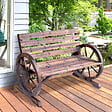 OUTSUNNY - Banc de jardin 3 places style rustique chic accoudoirs roues charette bois sapin traité carbonisation - vignette