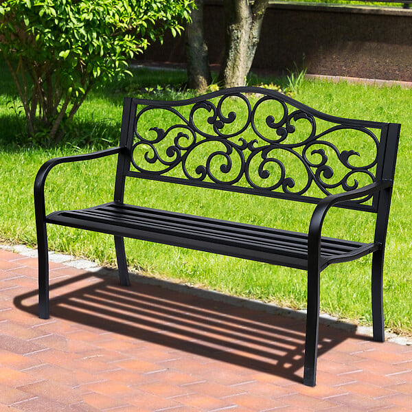 OUTSUNNY - Banc 3 places de jardin terrasse style cosy chic 127L x 60l x 89H cm métal époxy anticorrosion noir - large